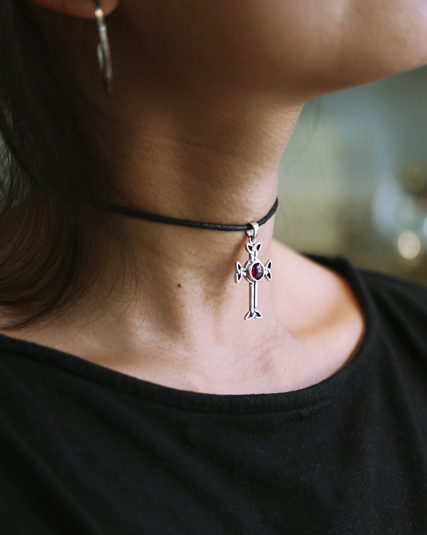 Celtic Cross Pendant Trinity Arms with Red Garnet – Celtic