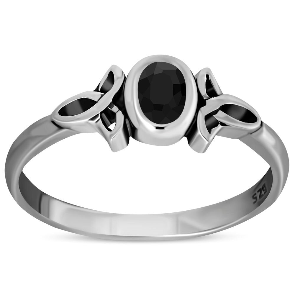 Celtic Stone Ring- Ribbon Trinity with Black Onyx