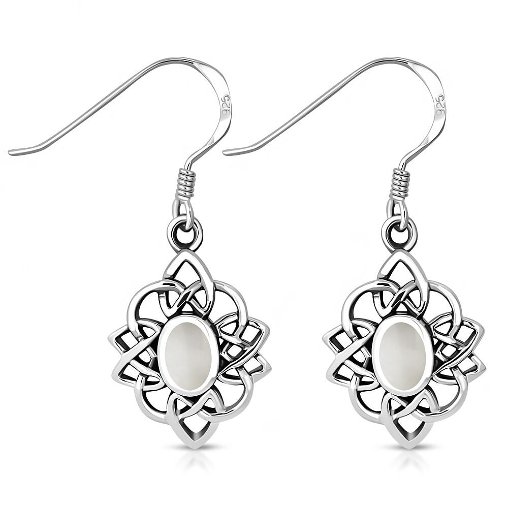 Celtic Stone Earrings -Celtic Lace Border with Mother of Pearl