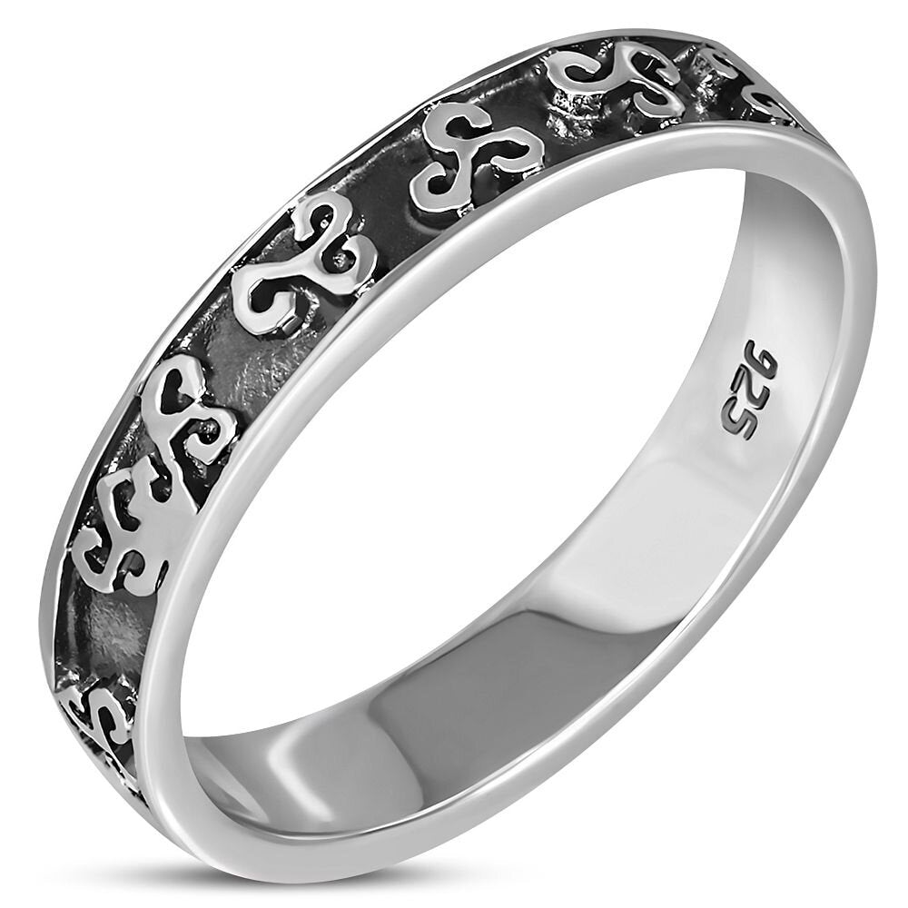 Triskele Ring - Vintage Band with Stamped Triskele (Thin)