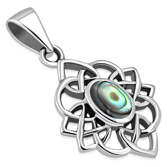 Celtic Stone Pendant - Celtic Knot Border with Abalone Shell (Narrow)