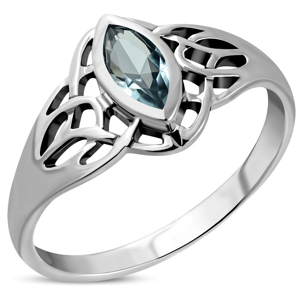 Celtic Stone Ring- Pictish Lock with Marquee Blue Zircon