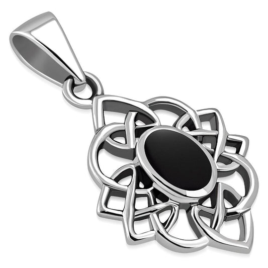 Celtic Stone Pendant- Celtic Knot Border with Black Onyx (Narrow)