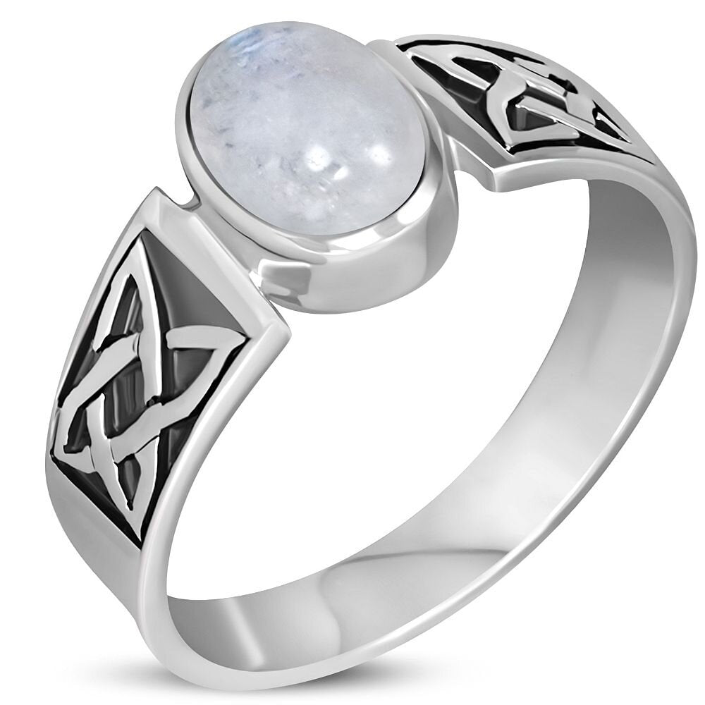 Celtic Stone Ring- Four Corner Band with Moonstone