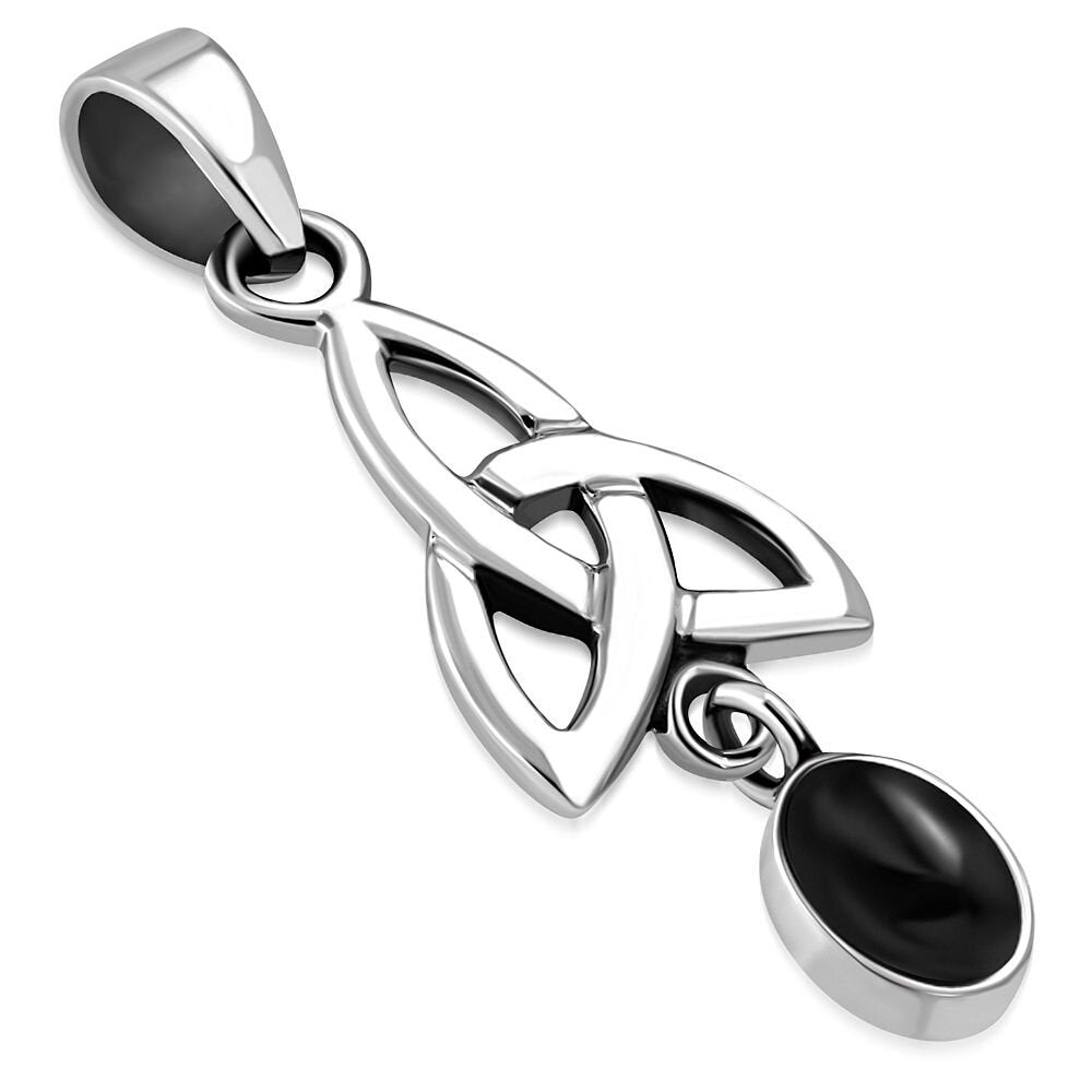 Celtic Stone Pendant- Trinity knot with Dangly Black Onyx Drop