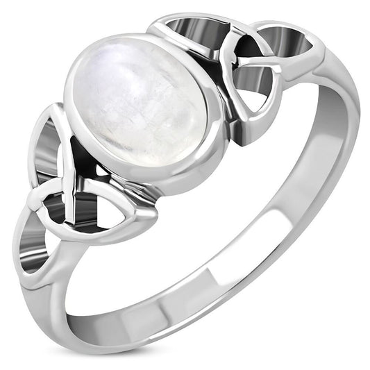 Celtic Stone Ring-  Trinity Embrace with Moonstone