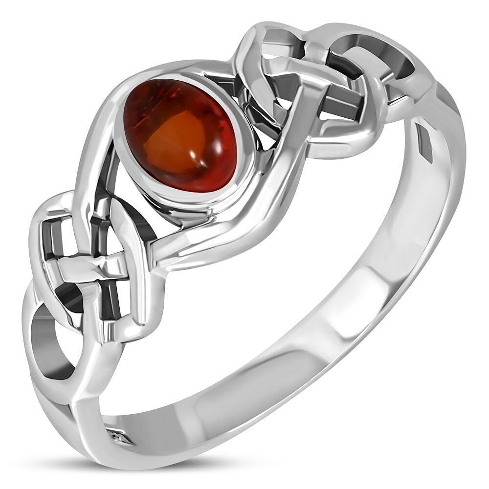 Celtic Stone Ring- Thick Interlocking Knot with Amber – Celtic Design ...