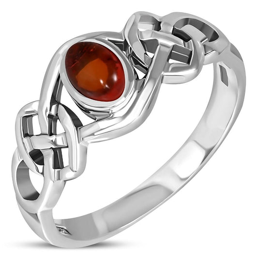 Celtic Stone Ring- Interlocking Knot with Amber( Big)